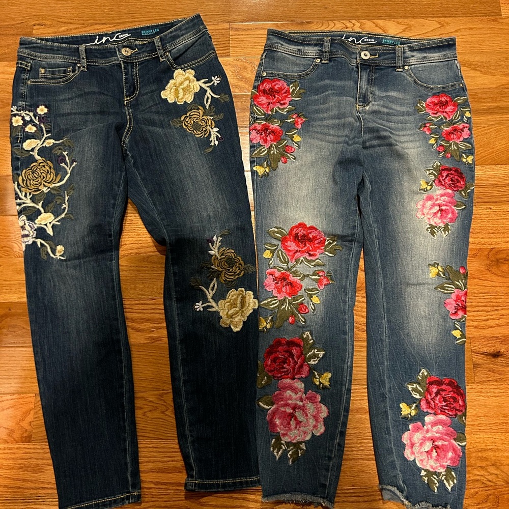 NWOT Inc. Denim Skinny Leg Reg. Fit Size 10 Petite Embroidered Jeans - Lot of 2